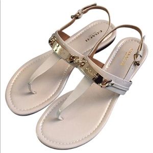 Coach Chalk "Caterine" Logo Hardware Flat Sandals